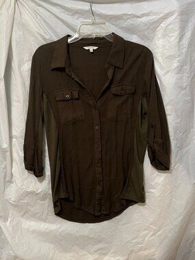 Cavalini Blouse/ Collared-Shirt Top (Brown/Olive) soft, comfy, fitting